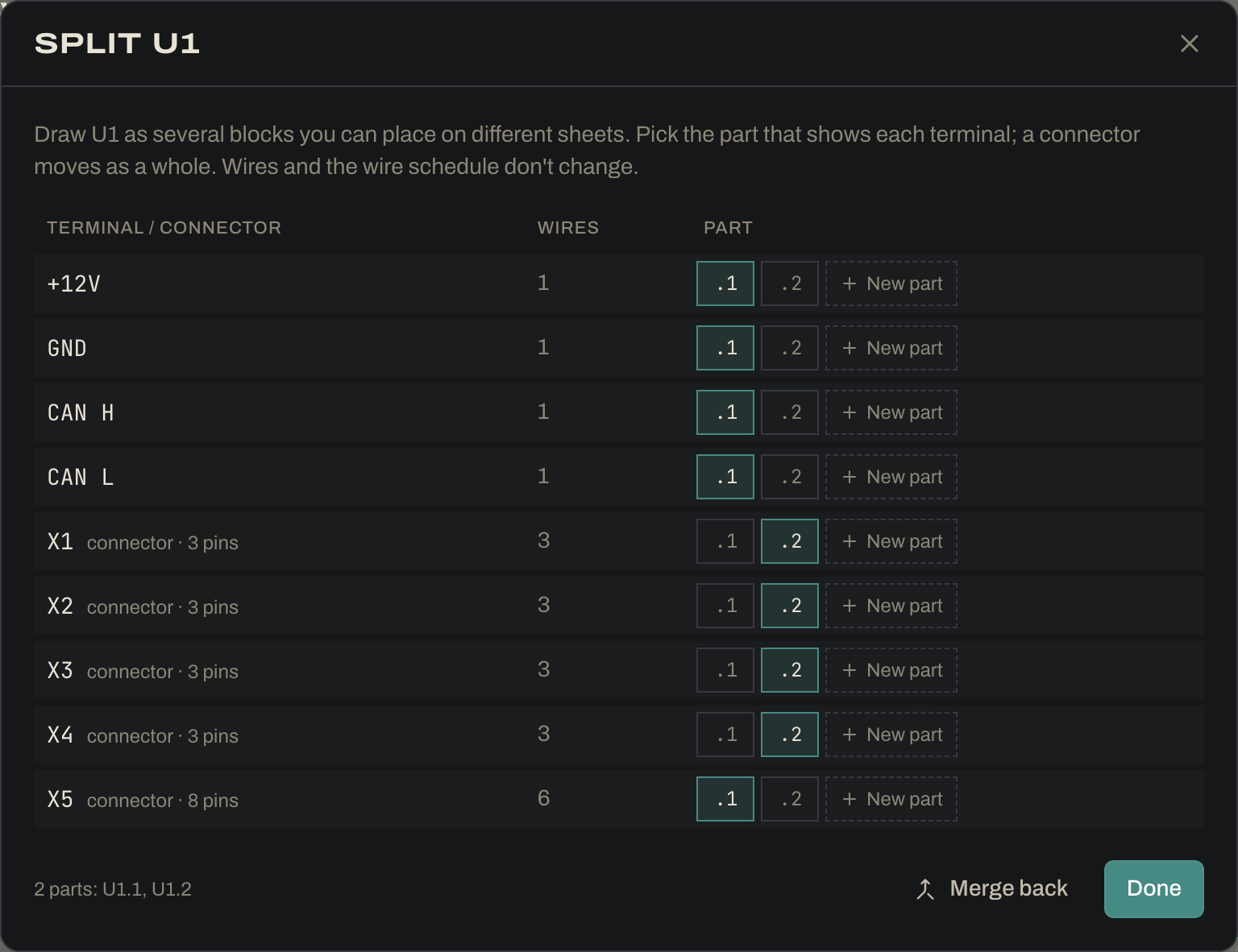 The split dialog