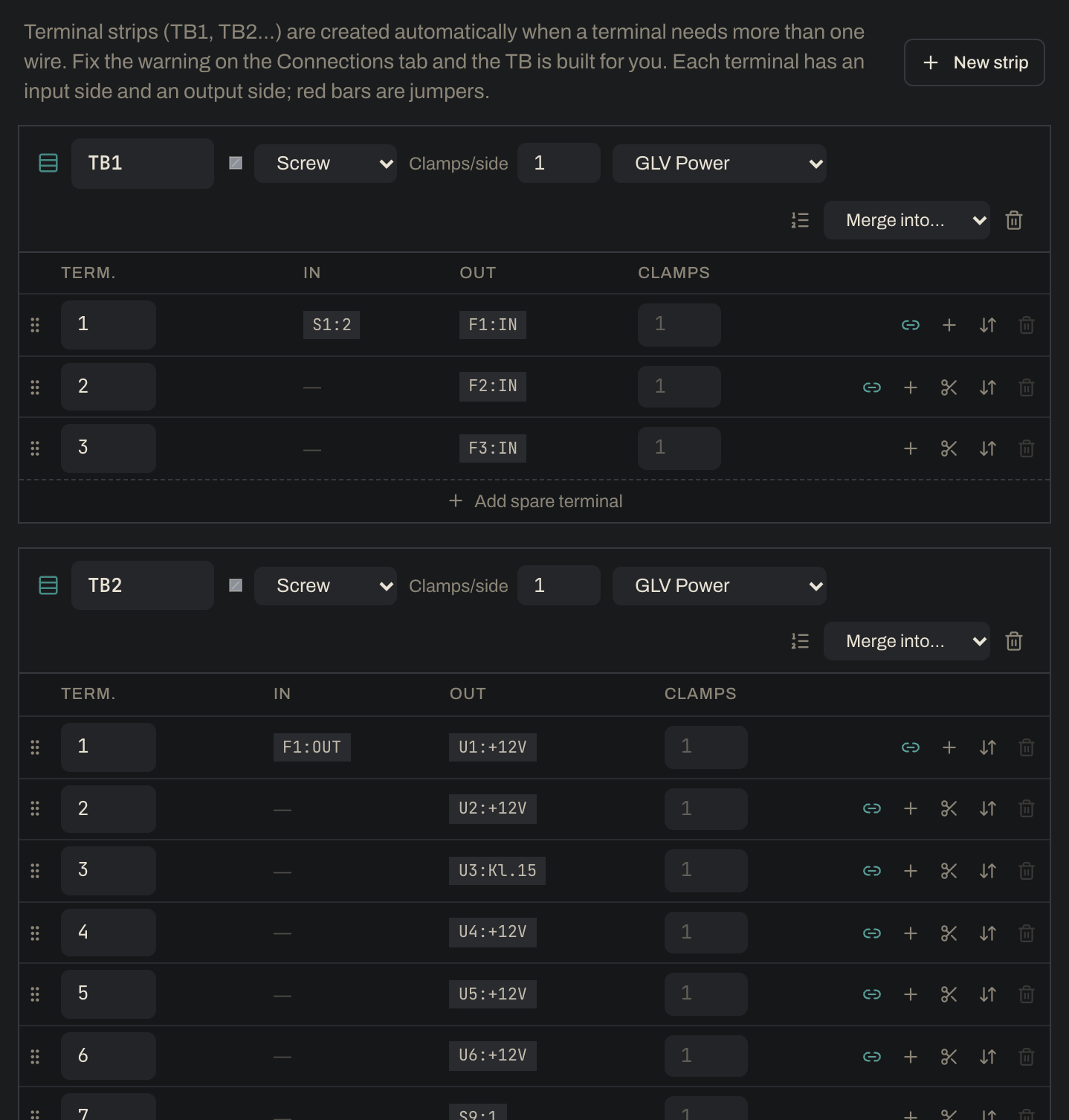 The Strips tab